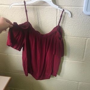 Sheer off shoulder top with embroidered flowers